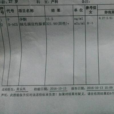 刚怀孕30天去验血,孕酮15.5--hcg321.90这个数